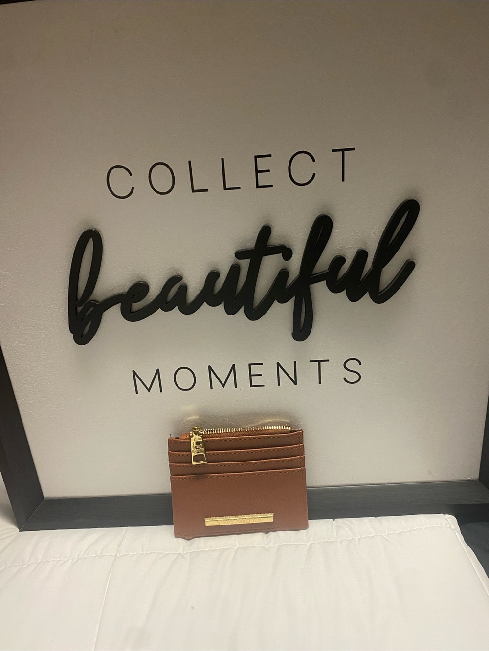 Steve Madden Tan Card Holder with Gold Hardware